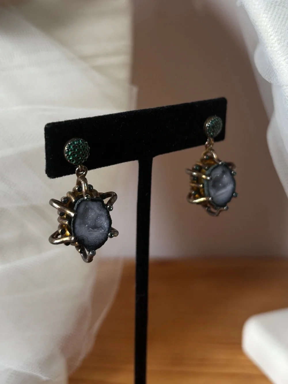 Handcrafted Sterling Green and Gold Druzy Earrings - Women Jewelry